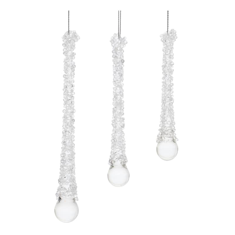 Beaded Icicle Drop Glass Christmas Ornaments - 6.25" - Clear -12ct