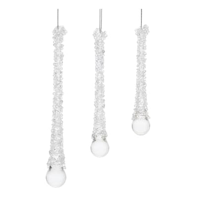 Beaded Icicle Drop Glass Christmas Ornaments - 6.25" - Clear -12ct