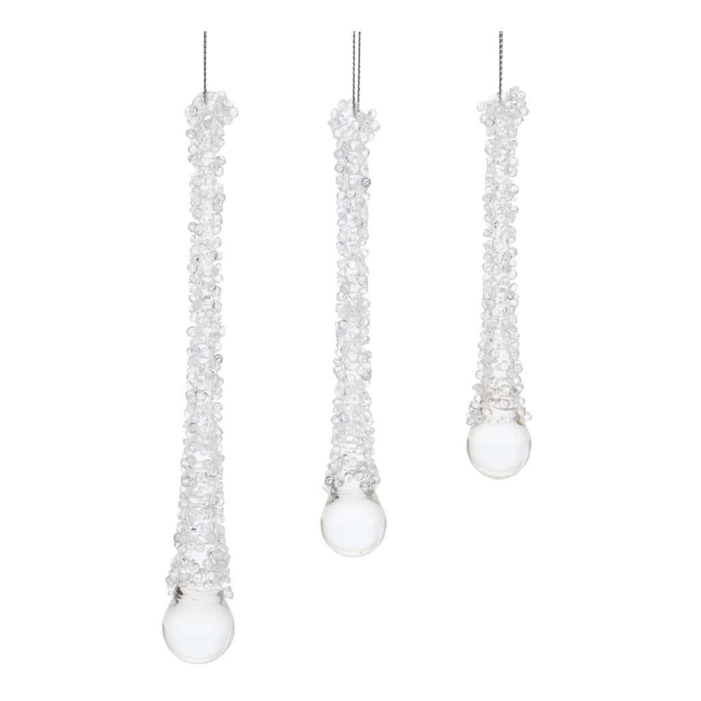Beaded Icicle Drop Glass Christmas Ornaments - 6.25" - Clear -12ct