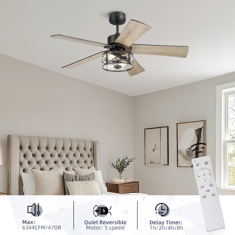 48 Inch Farmhouse Ceiling Fans with Light and Remote Control - 48"D x 48"W x 23.4"H