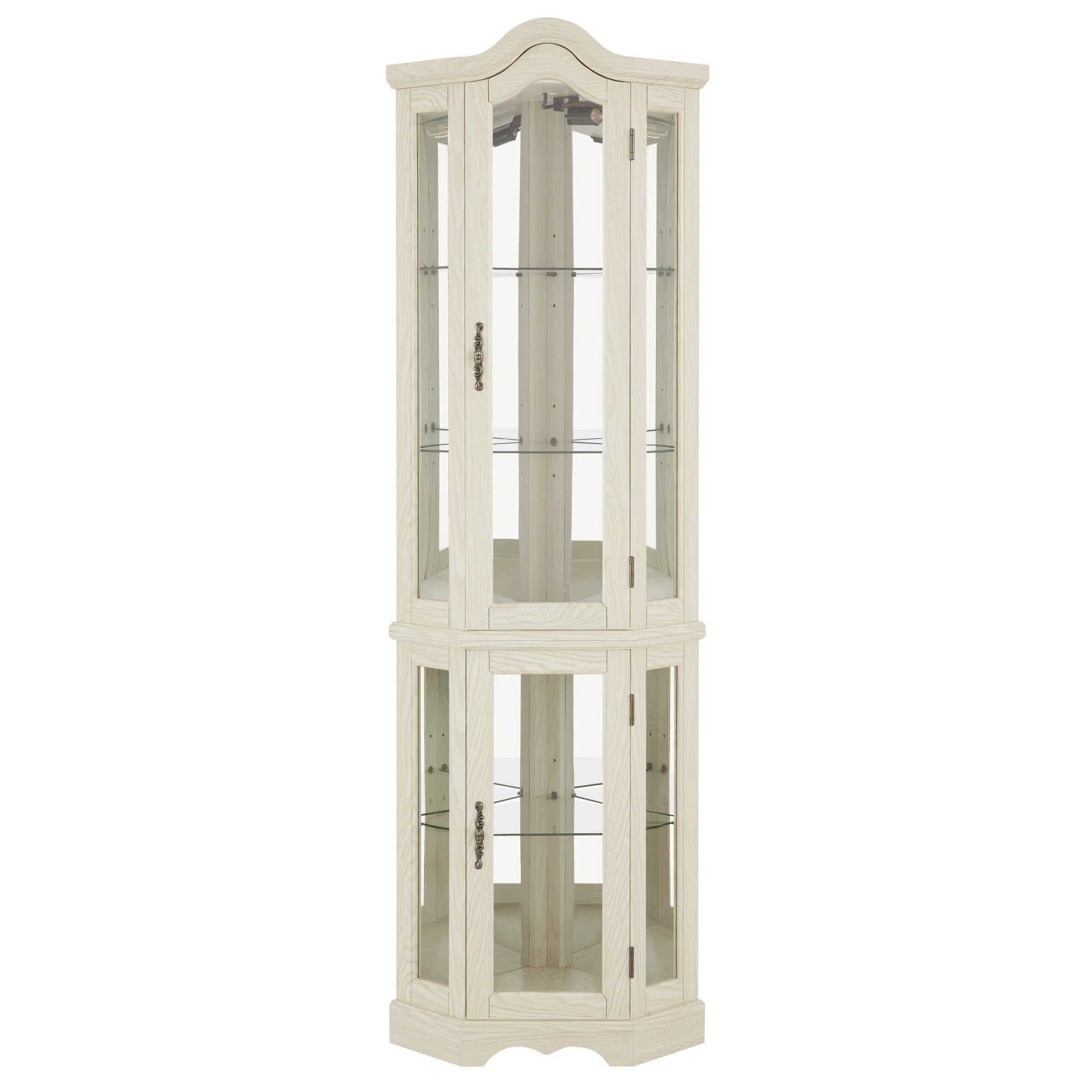 Curio Cabinet Lighted Glass Display Curio Cabinet w/Tempered Glass Doors and Shelves, Crown Corner Cabinet with Bulb