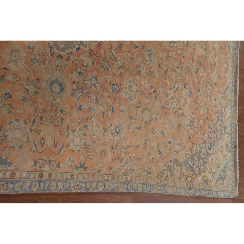 Hand Knotted Oriental 100% Wool Carpet Traditional Floral Oranges & Rust Mashad Area Rug - 10' 2'' X 6' 9''