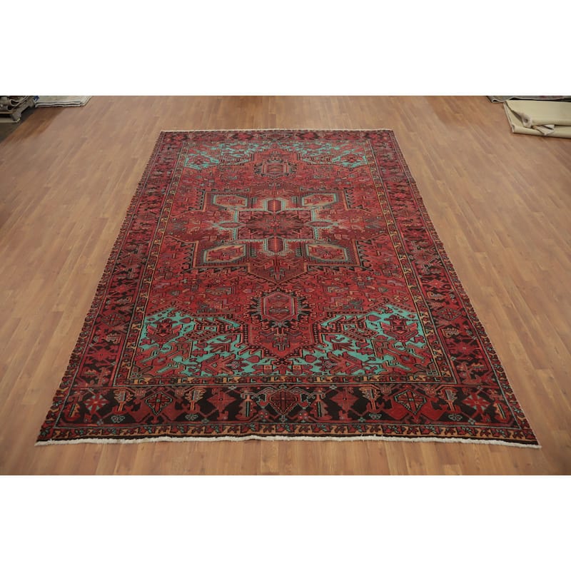 Hand Knotted Oriental 100% Wool Carpet Traditional Medallion Red Heriz Area Rug - 11' 1'' X 7' 11''
