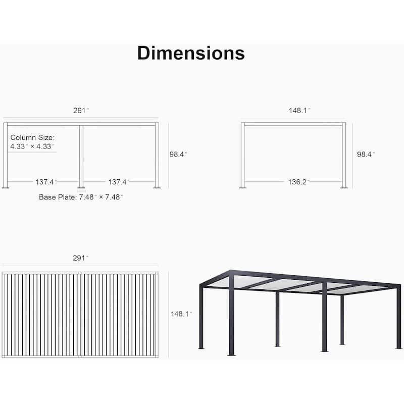 PURPLE LEAF Louvered Pergola Outdoor Aluminum Pergola with Adjustable Roof for Patio Hardtop Gazebo