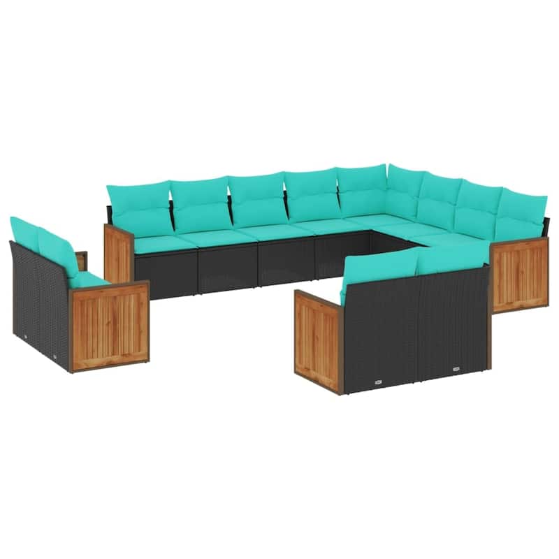 vidaXL 12 Piece Patio Sofa Set with Cushions Black Poly Rattan