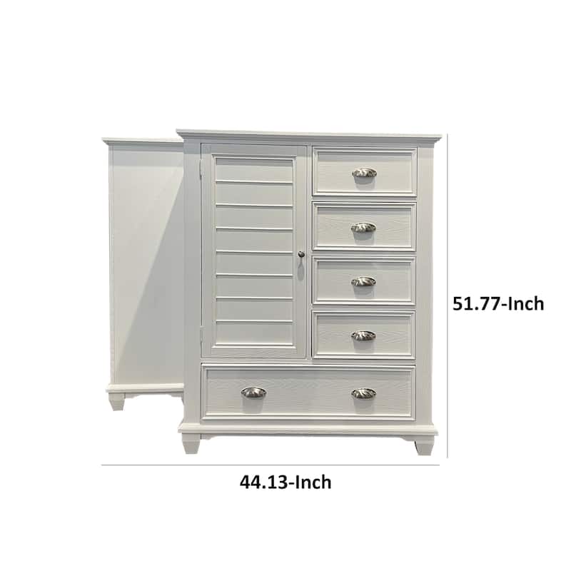 Limi 52 Inch Tall Dresser Chest with 6 Drawers and Door Shelves, White Wood