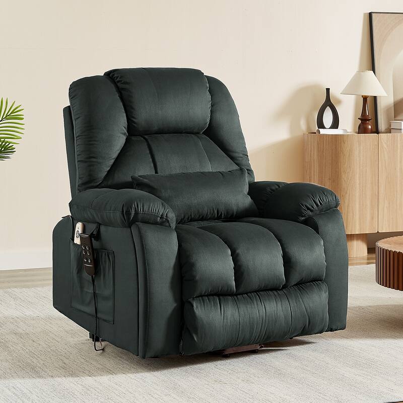 Bestier 40.1" W Microsuede Oversize Dual Motor Power Lift Recliner Chair With Massage and Heating - Green