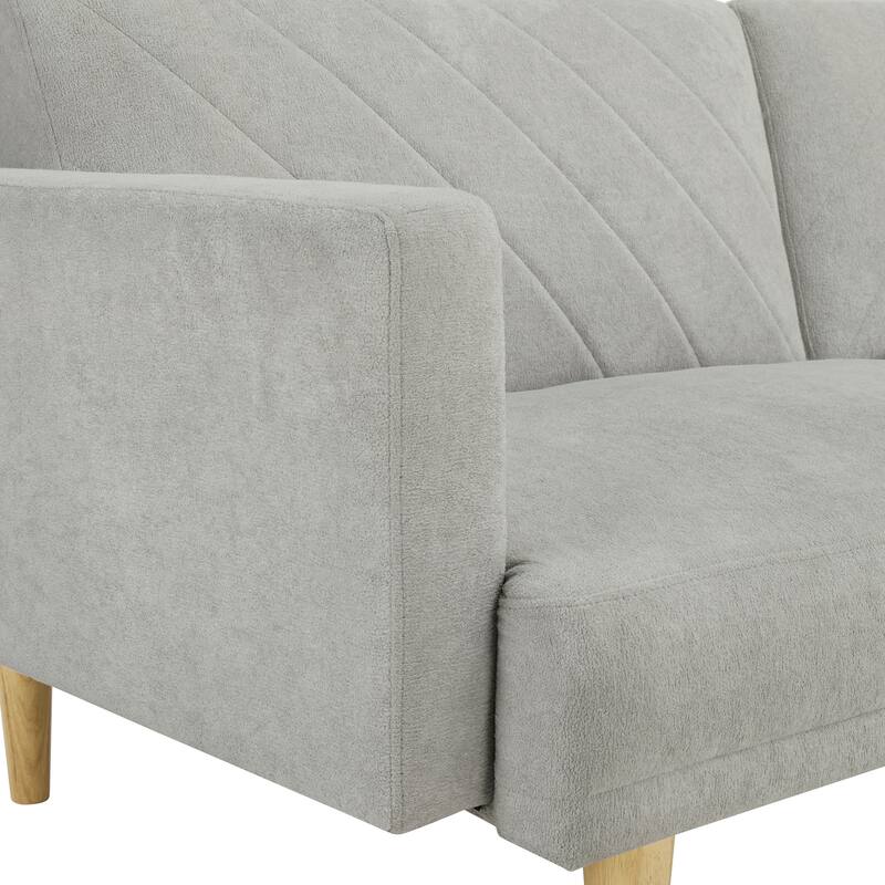 Multi-Functional Futon Sofa Bed with Tapered Wood Legs, Converts to Single Bed, Ideal for Small Spaces - Grey