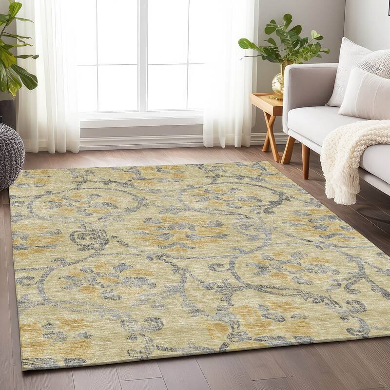 Premium Washable Super Soft Persian Floral Mayfield Rug - Gold - 2' 6" x 3' 10" - Rectangle