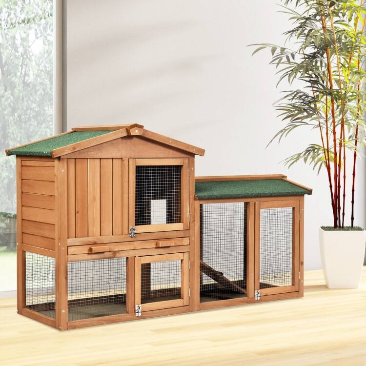 Durable 58-Inch Wooden Rabbit Hutch for All-Weather Protection - 58" x 20.5" x 34" (L x W x H)