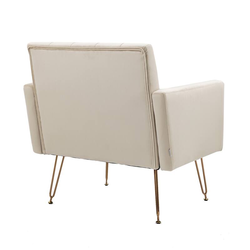 Velvet Upholstered Armchair Single Sofa Modern Tufted Reading Chairs Gold Metal Leg Wingback Chairs for Living Room Bedroom