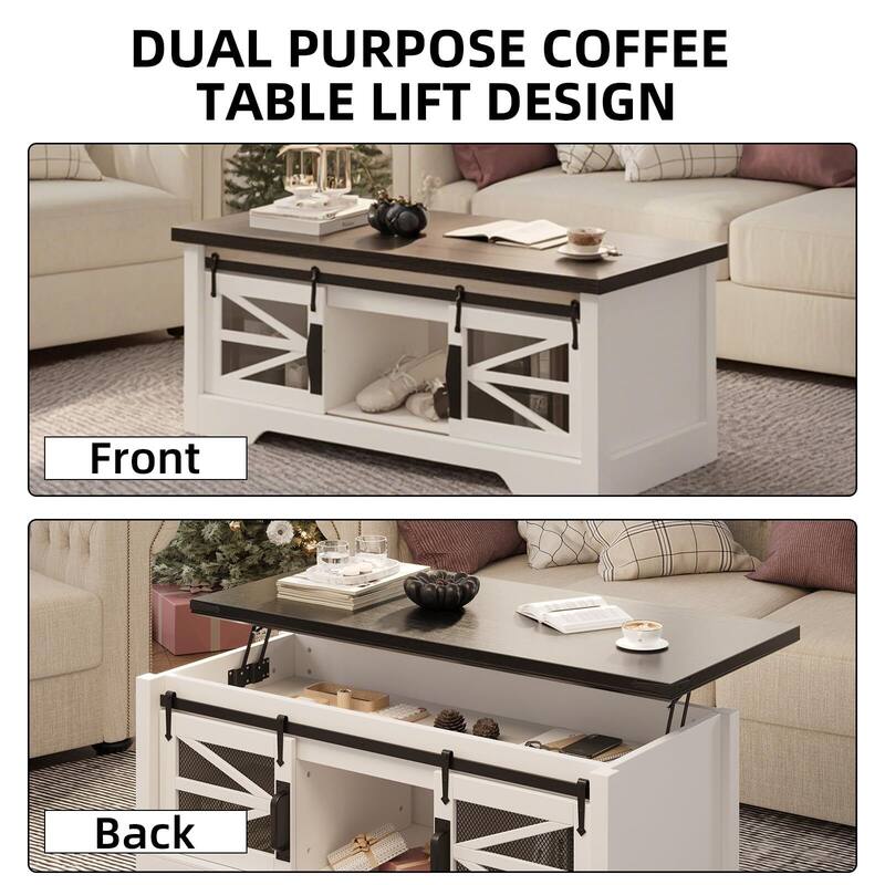 Farmhouse Lift Top Coffee Table, Wood Coffee Table with Storage and Hidden Compartment