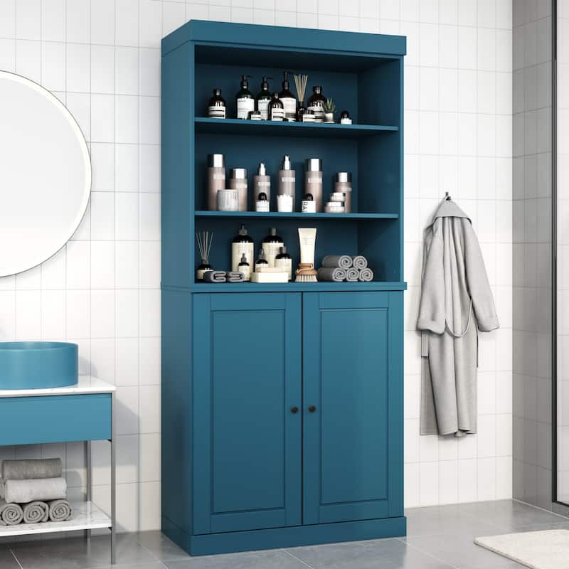100% Solid Wood 32" Bathroom Cabinet with Optional Doors by Palace Imports - Teal Blue - 2 Doors Solid
