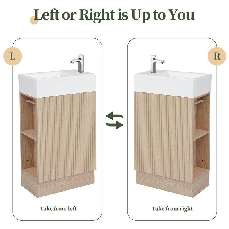 18.6" Bathroom Small Vanity Cabinet with Ceramic Sink, 2-Tier Shelf