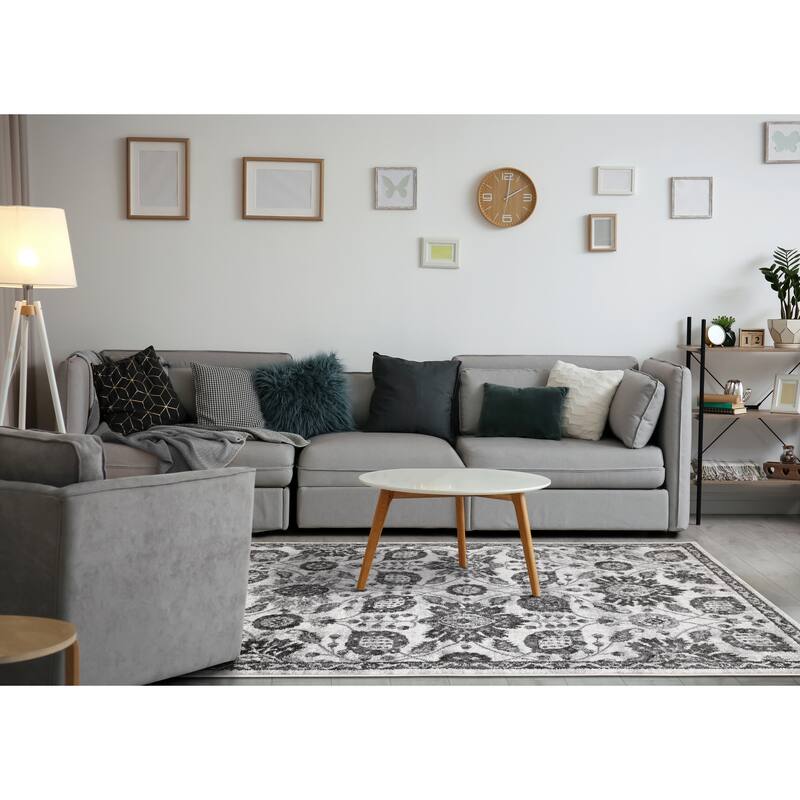 Alpine Rug Co. - Emma Collection White/Grey Traditional Floral Rug