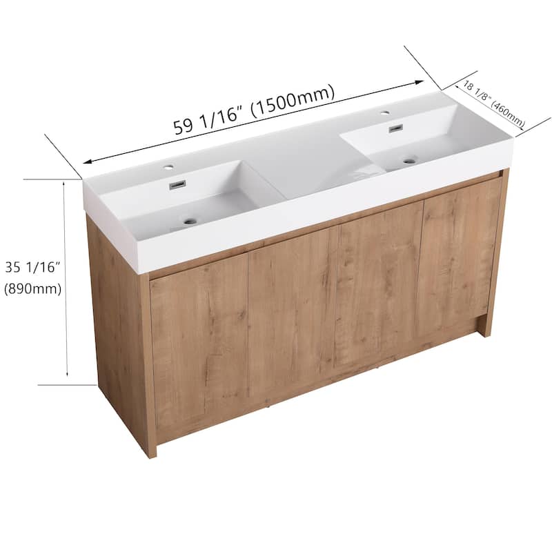 BNK 24/30/48/60 inch Freestanding Resin Sink Bathroom Vanity with Soft Close Door and Adjustable Shelf