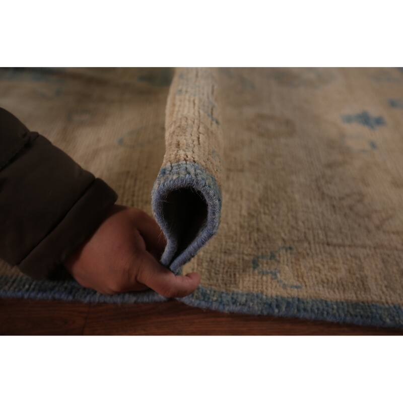Vegetable Dye Blue Oushak Turkish Area Rug Hand-Knotted Wool Carpet - 8'2" x 9'11"