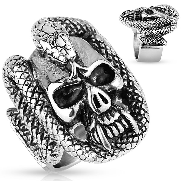 Skull with Snake Coil Stainless Steel Ring (Sold Ind.)