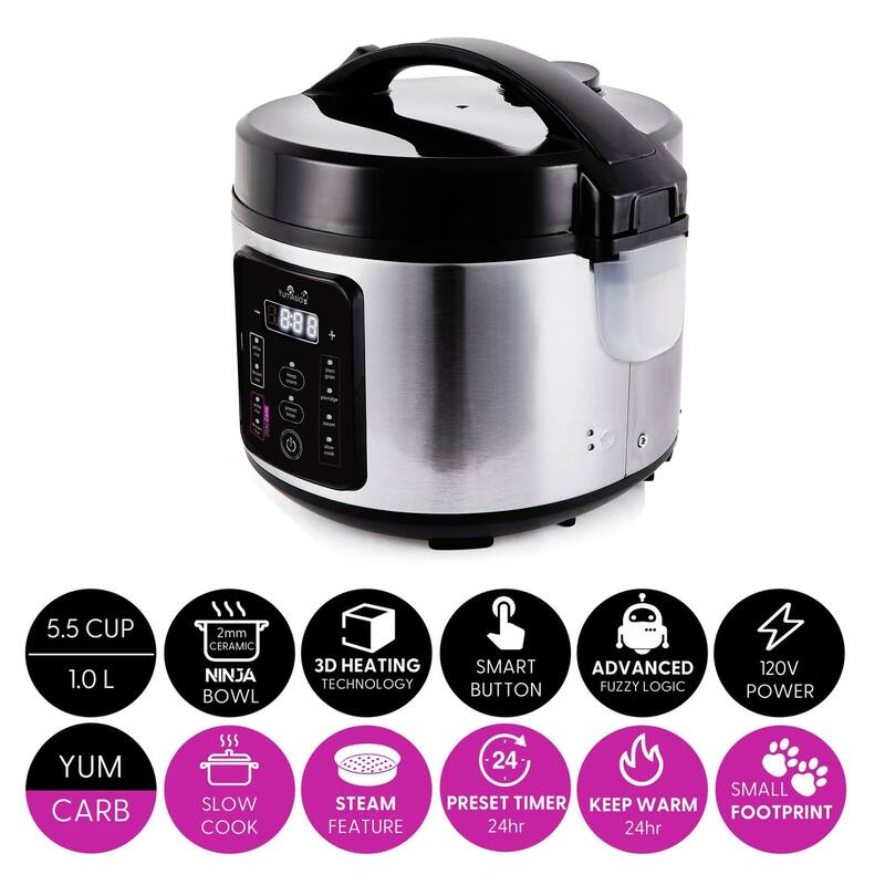 Rice Cooker with Ceramic Bowl and Advanced Fuzzy Logic, (5.5 Cups, 1