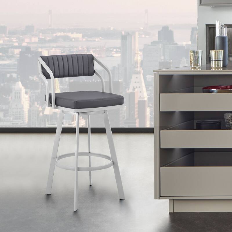 Scranton Faux Leather & Metal Swivel Counter/Bar Stool - Grey & Silver - Bar Height