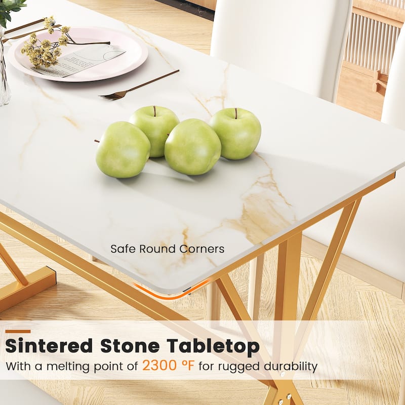 Gymax 44'' Rectangular Kitchen Table w/ Metal Frame Faux Marble