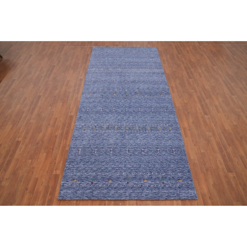 Hand Knotted Oriental 100% Wool Carpet Tribal Animal Pictorial Navy Blue & Blues Gabbeh Area Rug - 11' 11'' X 5' 2''