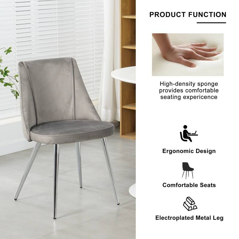 Modern/Simple Velvet Fabric Dining Chairs with Chrome Metal Legs Set of 4