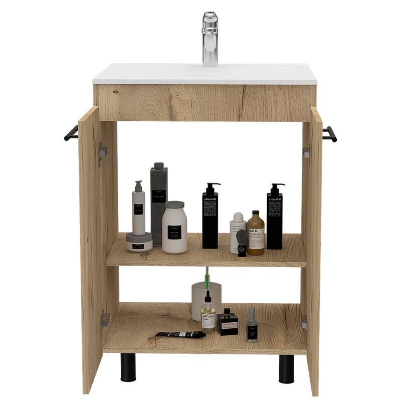 Modern Vanity with Durable One-Hole Resin Sink and Drop-In Design - 23.8"W x 34.1"H - 18.1in L