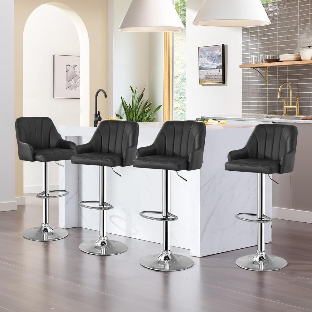 Barstools Set of 4, Counter Height Bar Stools Adjustable Stools with Back and Arm Kitchen Island Stools Swivel Bar Chairs