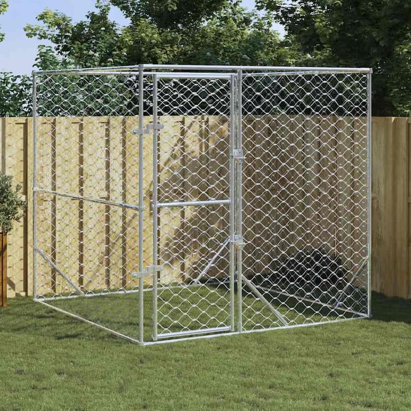 vidaXL Outdoor Dog Kennel Silver Multi-Size Galvanized Steel - 78.7" x 78.7" x 78.7"