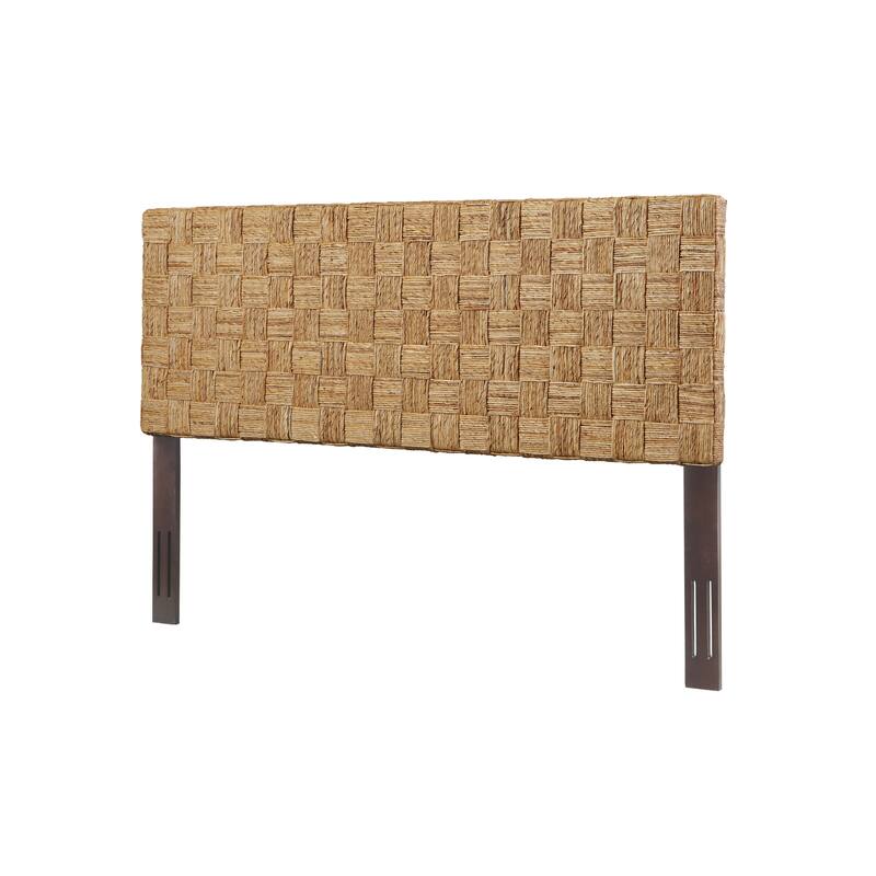 Woven Rattan Adjustable-Height Headboard with Solid Mahogany Frame - King