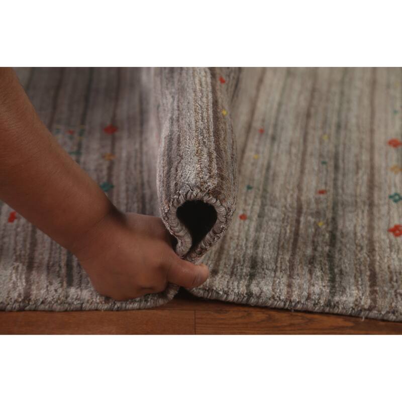 Striped Gabbeh Oriental Square Area Rug Hand-Knotted Wool Carpet - 9'10" x 9'10"