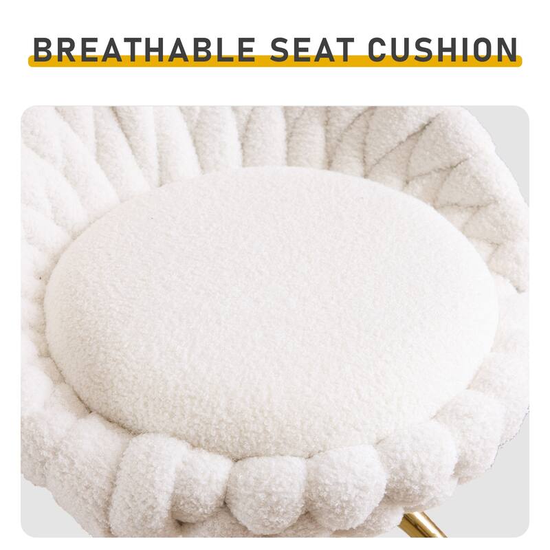 Set of 2 White Teddy Velvet Swivel Bar Stools with Cushioned Seat for Kitchen or Dining Room - 20.28" x 20.28" x 35.83"