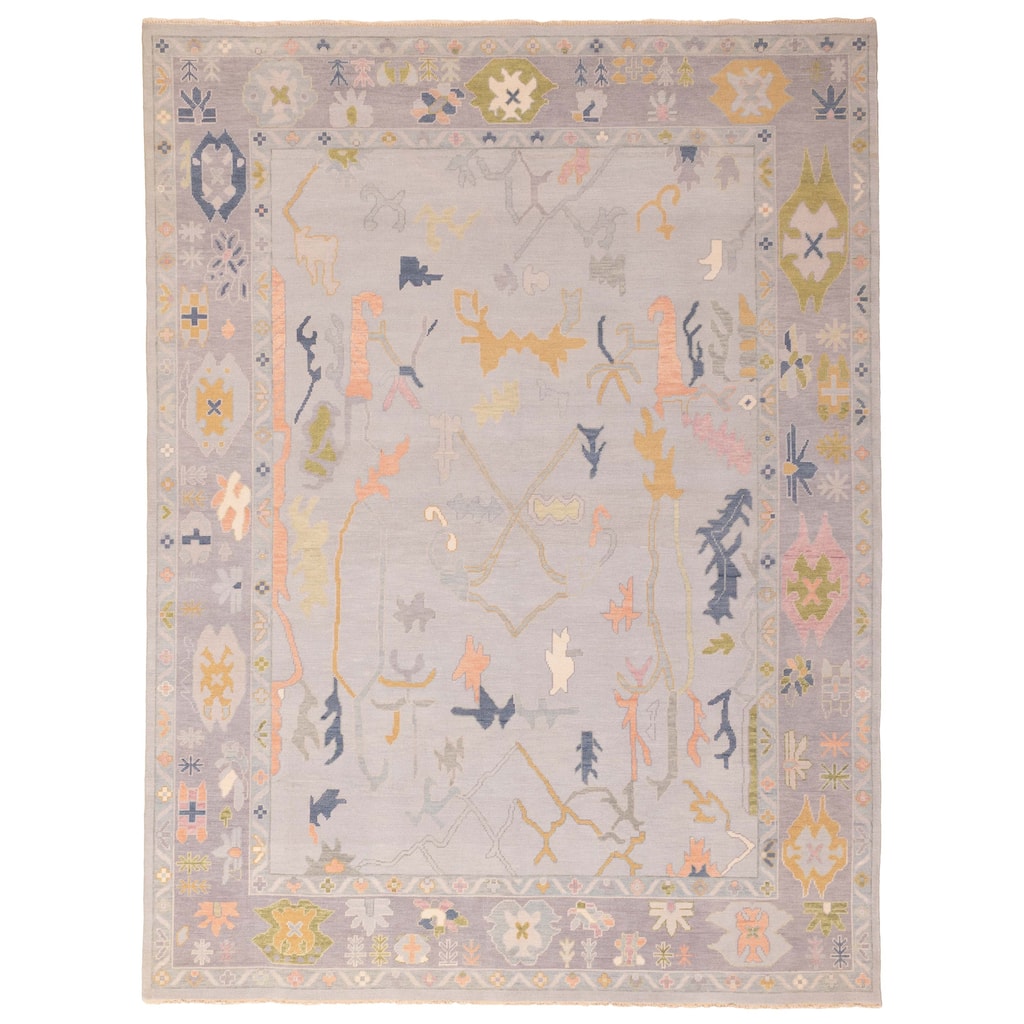 ECARPETGALLERY Hand-knotted Modern Oushak Light Grey Wool Rug - 9'0 x 11'9