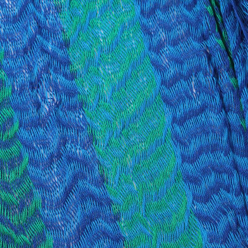 Cool Turquoise and Blue Stripe Hand Knotted Rope Style Nylon Single Hammock