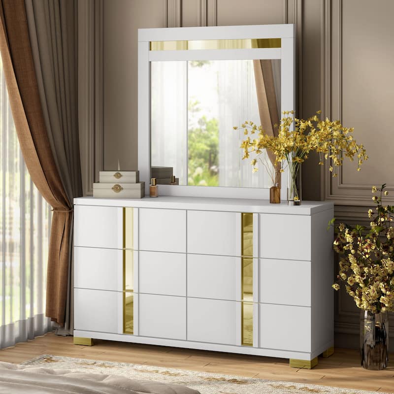 Furniture of America Halifax Modern 2-Piece Wood 6-Drawer Dresser and Mirror Set - White