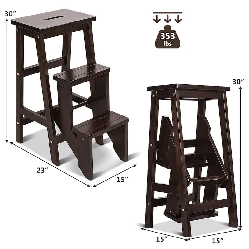 3 In 1 Folding Ladder Stool 3 Tier Step Bench Multifunction Shelf