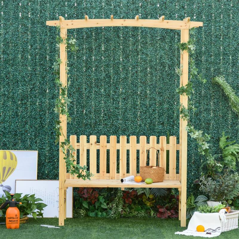 Natural Fir Wood Garden Bench Arch for Seating and Flower Display - 59.75" L x 28.25" D x 81.5" H