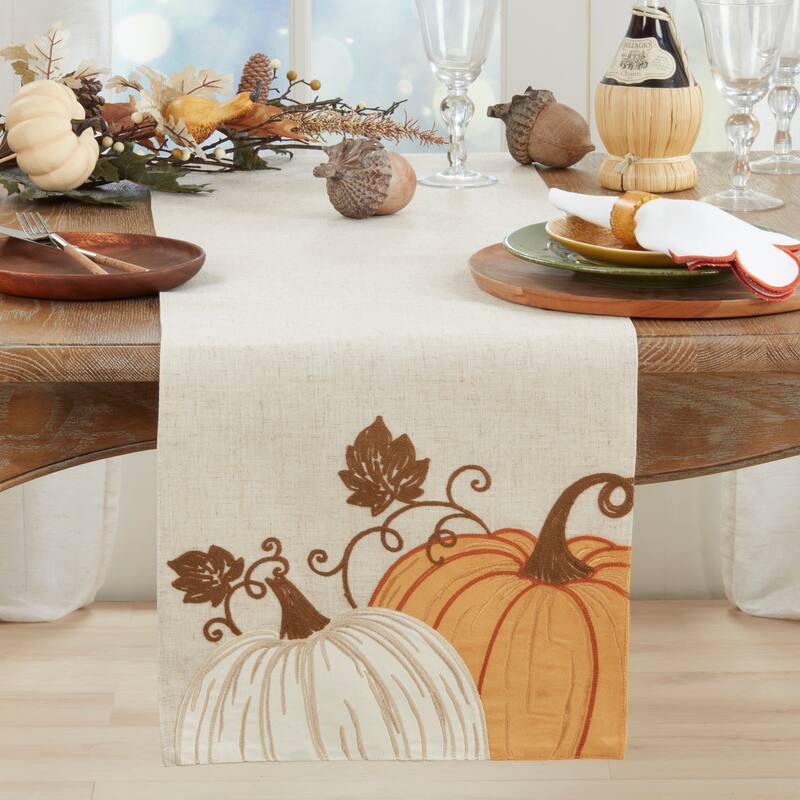 Linen Blend Pumpkins Table Runner - 16"x70"
