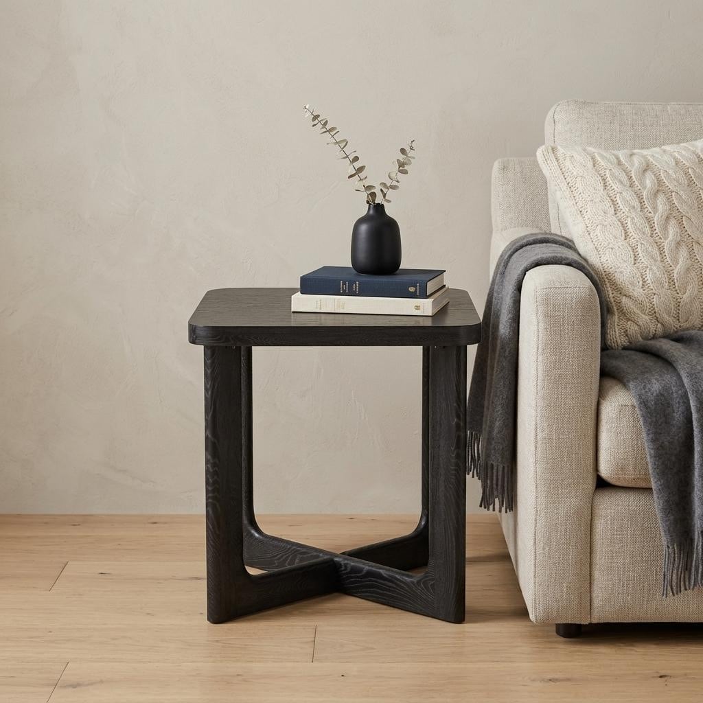 HomeRoots 24" Black Solid Wood Square End Table - 24.00 in. x 24.00 in. x 24.00 in.