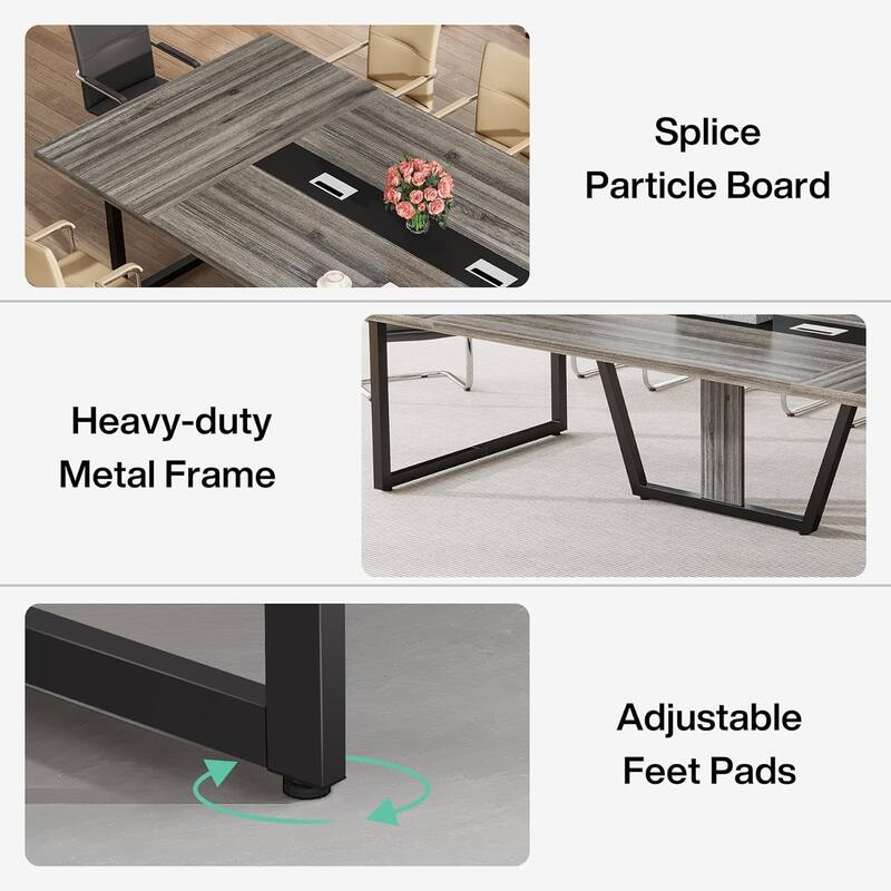 8FT Conference Table, Large Meeting Table for 10 People, Easy Assembly