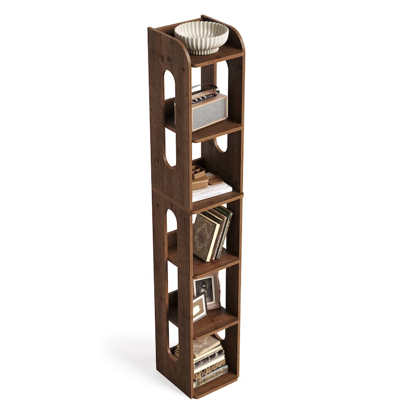 6 Tier Solid Wood Bookshelf, 70.87-Inch Tall Narrow Bookcase