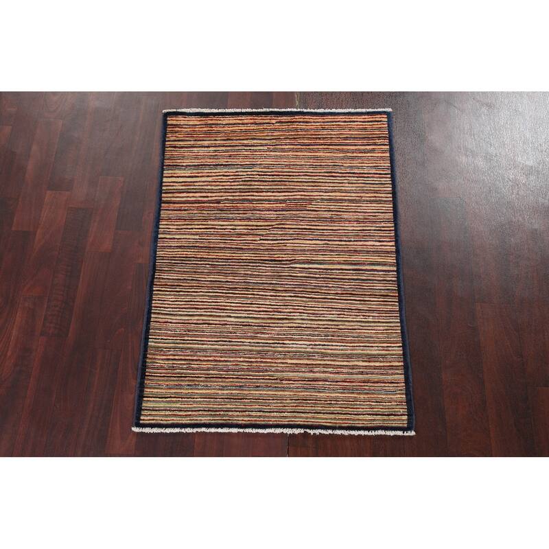 Modern Striped Gabbeh Kashkoli Oriental Wool Area Rug Handmade Carpet - 2'9" x 3'10"
