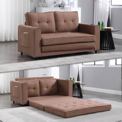 3 in 1 Convertible Futon Sofa Bed with Side Pockets and Cup Holders, Ideal for Living Rooms and Small Spaces