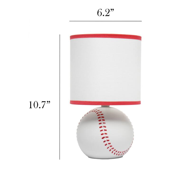 10.7 in. White and Red Finish Baseball Base Table Lamp with White Shade, Sturdy Table Lamp for Living Rooms and Bedrooms