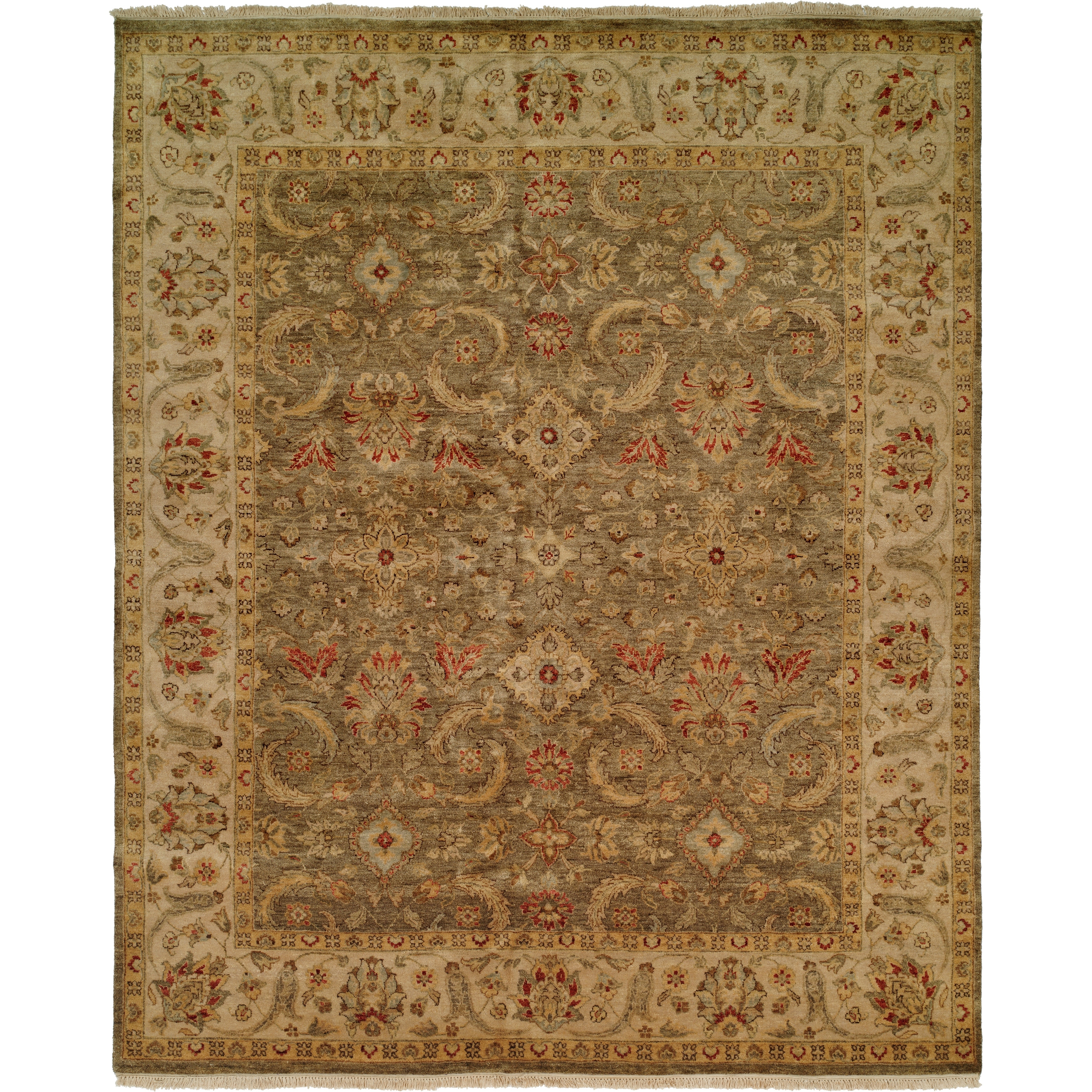 KALATY Traditional Green Hand-Knotted Wool Area Rug