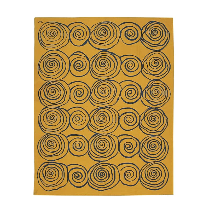 Yellow Handwoven Wool Contemporary Flat Weave Rug 8' x 10' - Modern Plaid Pattern Surged Edge Subtle Hues - N/A