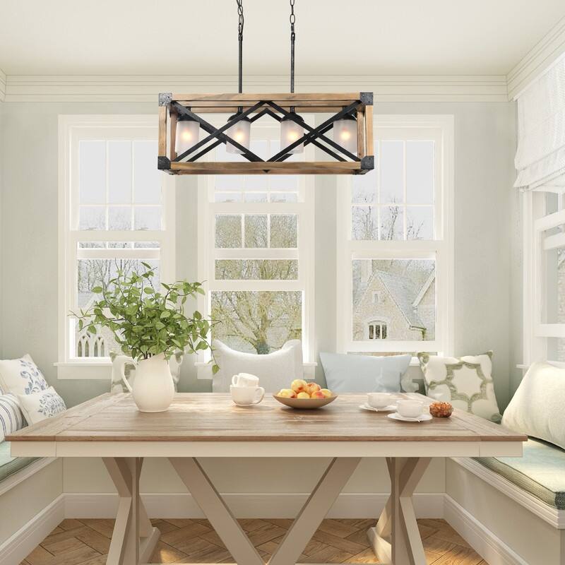 Farmhouse 4-Light Linear Chandelier Glass Shade Kitchen Island Lights - L27.5"xW9.8"xH9.8"