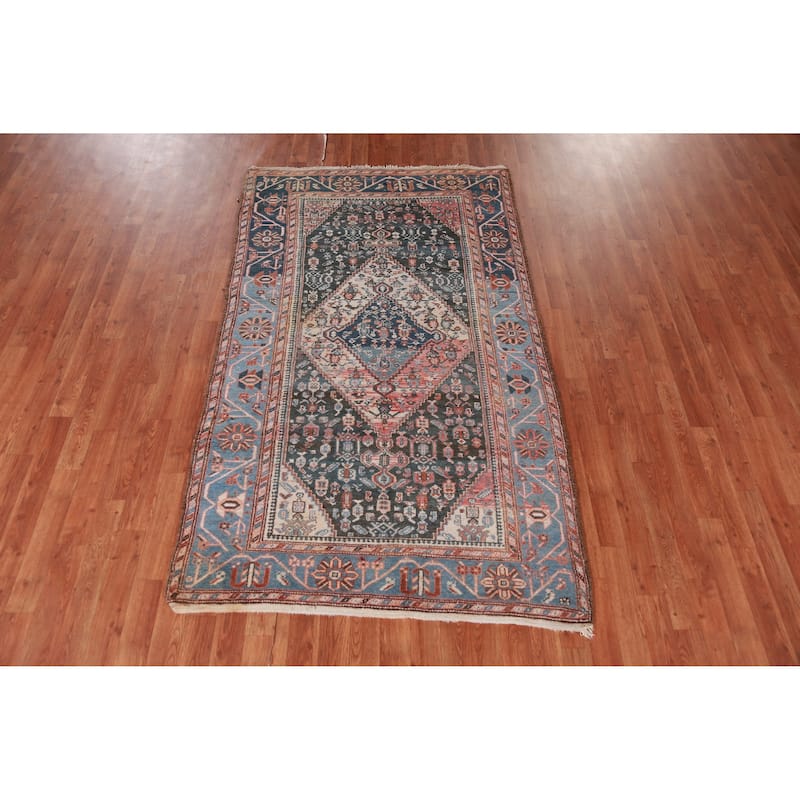 Hand Knotted Oriental 100% Wool Carpet Traditional Medallion Navy Blue & Blues Malayer Area Rug - 7' 0'' X 4' 0''