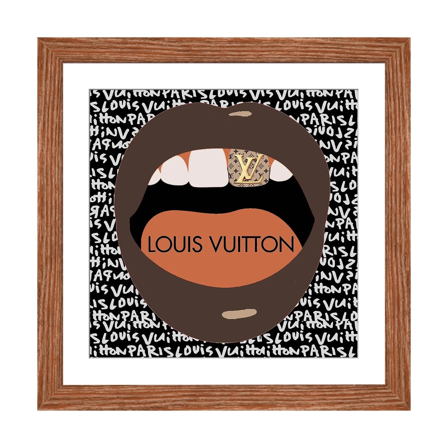Framed Canvas Art - Louis Vuitton Dripping Lips White by Julie Schreiber ( Fashion > Fashion Brands > Louis Vuitton art) - 40x26 in